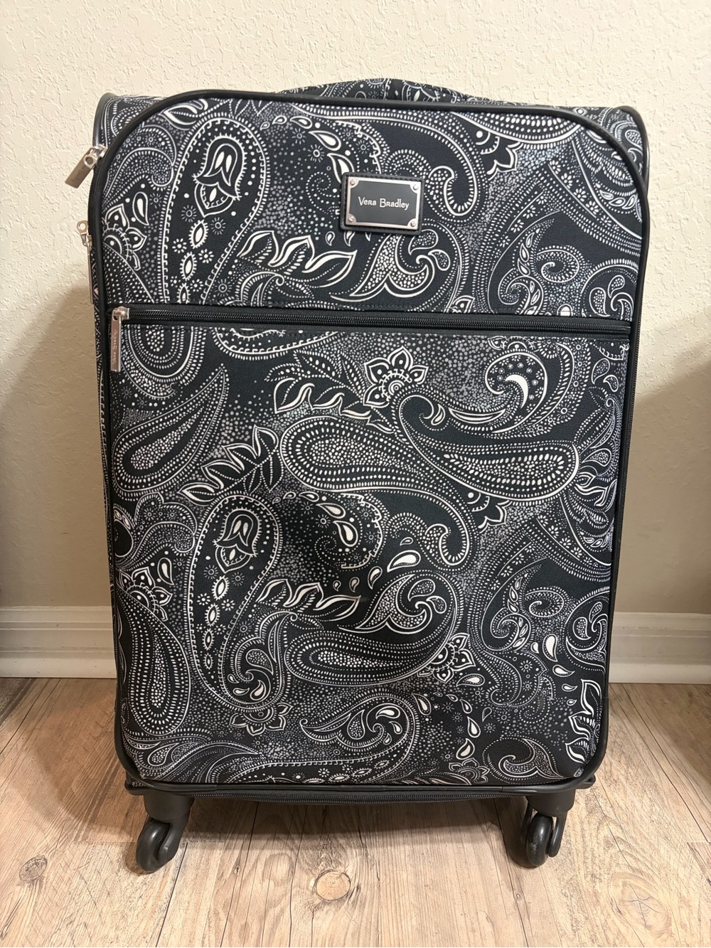 Vera Bradley Black & White Paisley Rolling Checked Bag with Packable Carry-On